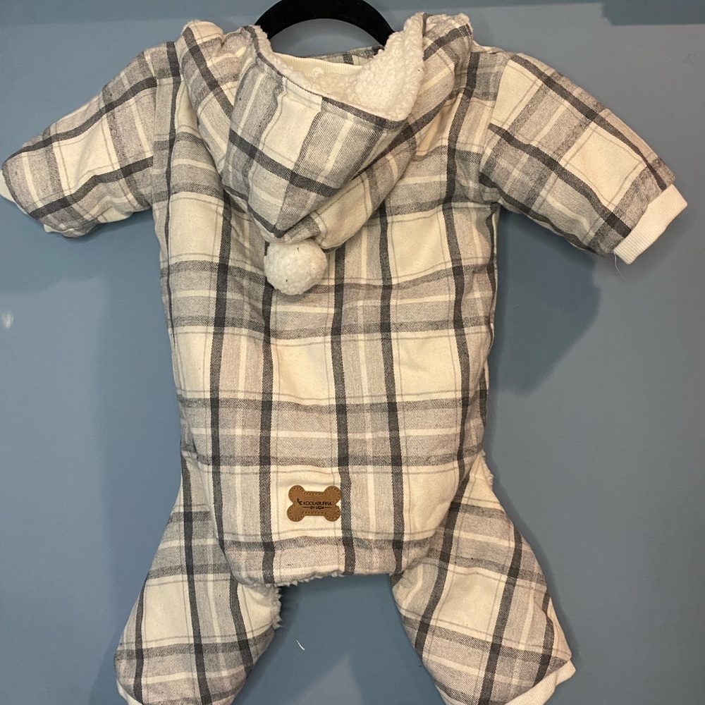 Koolaburra Gray and White Plaid Snowsuit for Dog size large